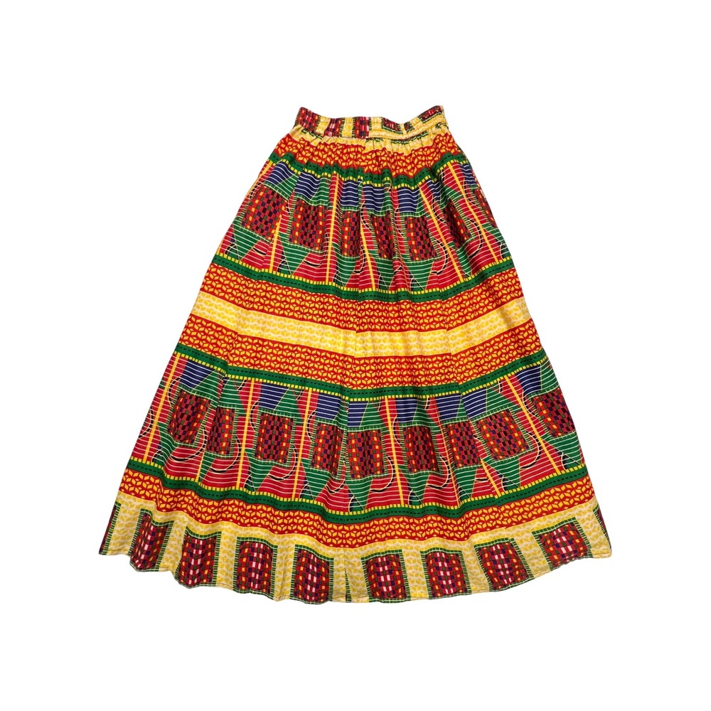 Uniti Casuals Multi-Color Geometric Tribal Print 100% Cotton Maxi Skirt OSFM